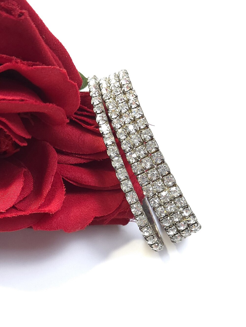 Vintage Art Deco Silver Crystal Stretch Bracelets Set of 2 3 Row & Single Row